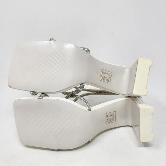 Azalea Wang Heeled Sandals Women 7 White Statement Sparkle Strappy Square Toe - Picture 9 of 10